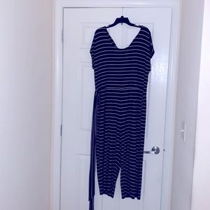 Old Navy black & white Striped jumpsuit with Tie belt